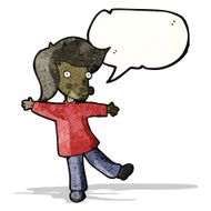 cartoon happy dancing boy with speech bubble
