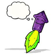 cartoon firework rocket with thought bubble