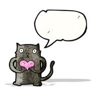 black cat cartoon with love heart