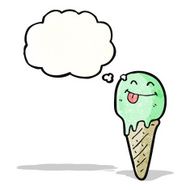 cartoon ice cream cone with thougth bubble