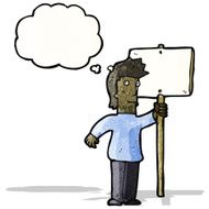 cartoon man with thought bubble and sign post