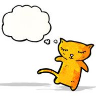 cartoon little cat with thought bubble