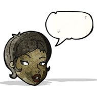cartoon pretty woman&#039;s face with speech bubble