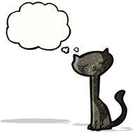 cartoon black cat with thought bubble N34