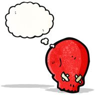 cartoon spooky red skull with thought bubble