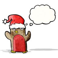 cartoon robin wearing christmas hat N2