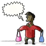 cartoon embarrassed man holding purse