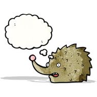 funny cartoon hedgehog with thought bubble