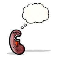 cartoon kidney with thought bubble