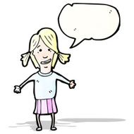cartoon blond girl with speech bubble