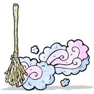cartoon magic broom sweeping