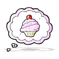 cartoon cupcake in thought bubble symbol