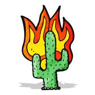 cartoon flaming cactus
