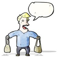 cartoon man holding shopping bags