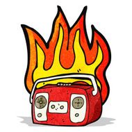 burning radio cassette player cartoon