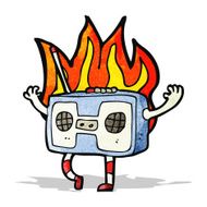 burning radio cassette player cartoon N3