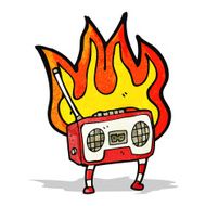 burning radio cassette player cartoon N4