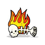 cartoon flaming fish bones skeleton