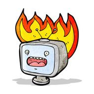 cartoon burning old television set