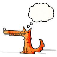 cartoon long nose fox with thougth bubble