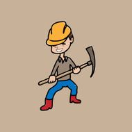 Worker and helmet axe