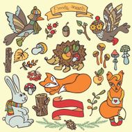 Autumn forest woodland animals floral decor ribbons N2