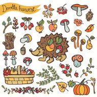 Doodle hedgehog berries mushrooms fruits Harvest N2
