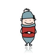 Cute boy with cup of tea cartoon for your design N2