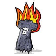 burning old skull tee cartoon