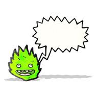 cartoon green fire creature with speech bubble