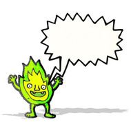 cartoon green fire creature with speech bubble N4