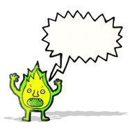 cartoon green fire creature with speech bubble N5