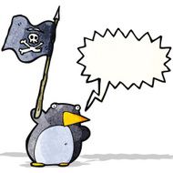 cartoon penguin waving pirate flag