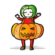 cartoon girl in pumpkin outfit