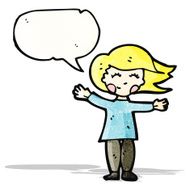 happy blond woman with speech bubble N2