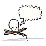 skull with art supplies cartoon