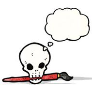 cartoon skull with paint brush