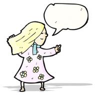cartoon woman in dress pointing