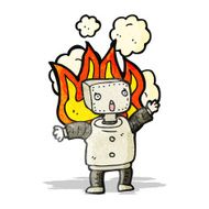 cartoon robot on fire