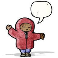 cartoon person in hooded coat