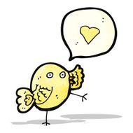 cartoon bird with love heart speech bubble