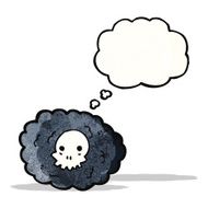 cartoon black cloud with skull