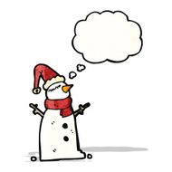 cartoon snowman with thought bubble