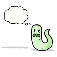 cartoon ghost with thought bubble N25