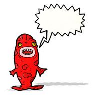 cartoon pirana with speech bubble