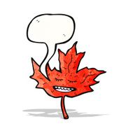 cartoon maple leaf with speech bubble