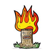flaming tree stump cartoon