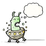 cartoon alien in flying saucer N2