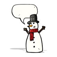 cartoon snowman with speech bubble N8