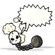 cartoon skull with ball and chain